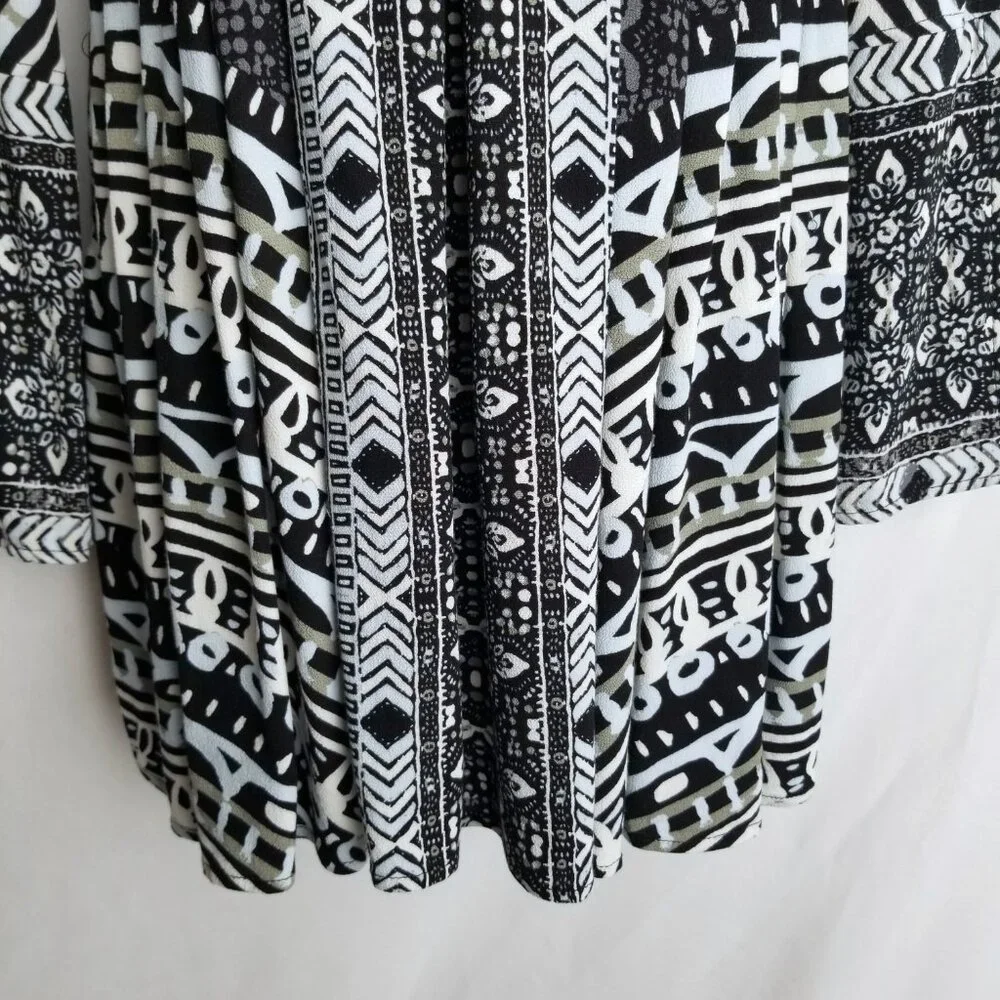 Free People Teagan Boho Tribal Print Mini Dress Bell Sleeves Black White Size S